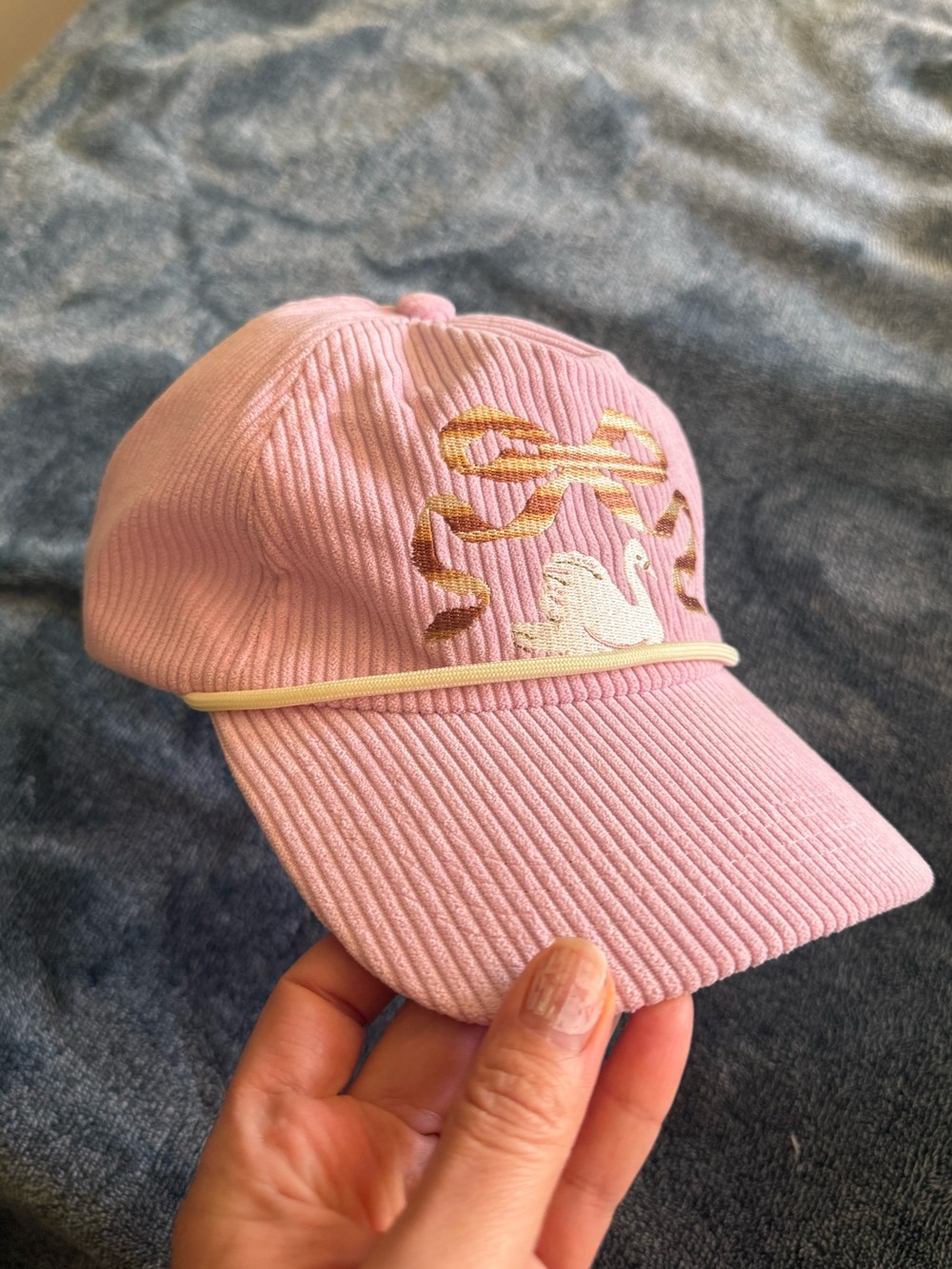 Pink Corduroy Swan Bow Coquette Baseball Cap 🌿